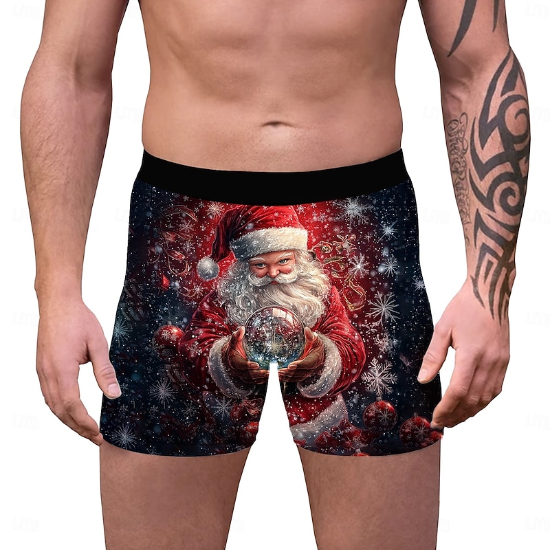 Santa Claus Christmas Pajamas Boxer Briefs Underwear Christmas Gift Men's Funny Christmas Pattern Adults Christmas New Year Christmas Eve Christmas Party3