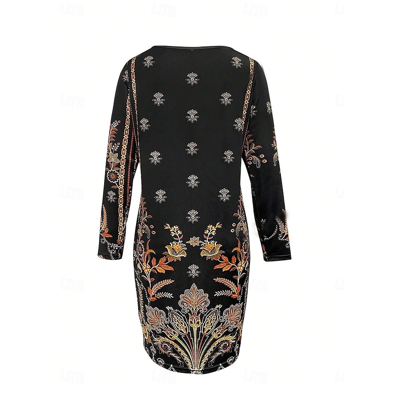 Women's Mini Dress Casual Dress Winter Dress Semi Formal Dress Shift Dress Casual Daily Cocktail Party Regular Fit Floral V Neck Black Fall Winter2