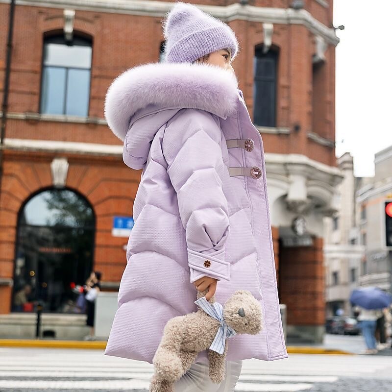 Kids Girls' Down Coat Solid Color Fashion Zipper Pocket School Coat Outerwear 4-12 Years Fall Black Pink Purple3
