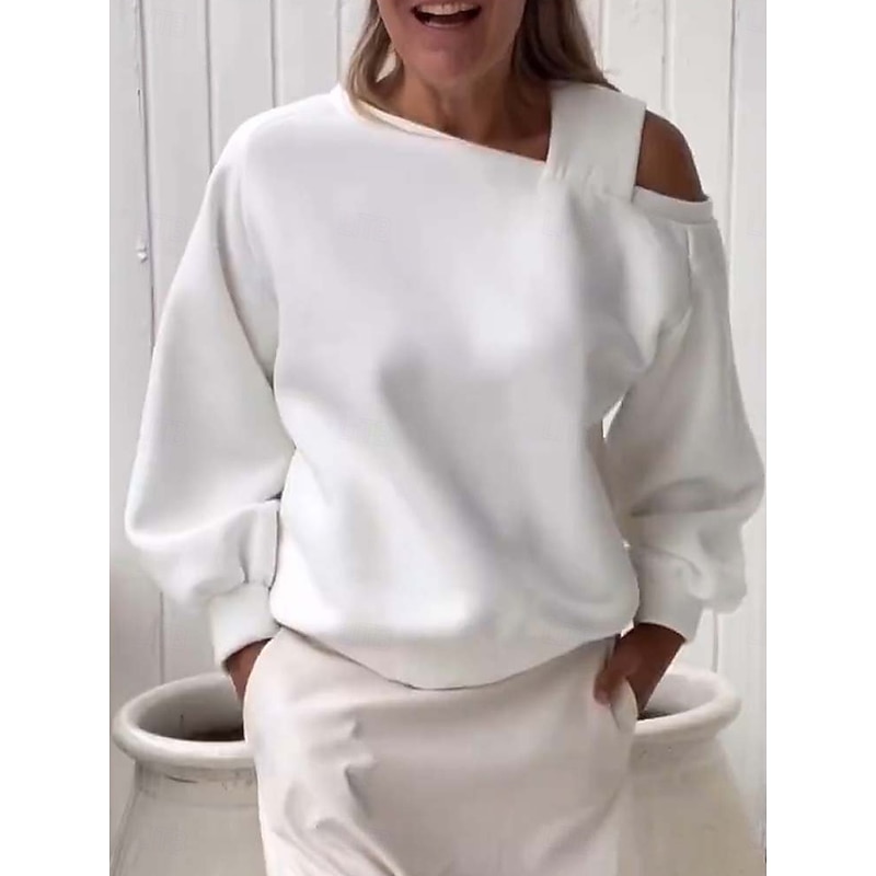 Women's Sweatshirt Casual Plain Street Dailywear V Neck Long Sleeve Black White Beige Fall Winter