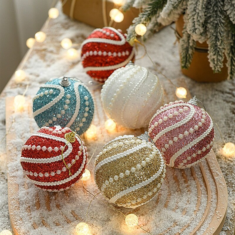 1pc Christmas Ball Ornament 8cm Glitter Baubles for Xmas Tree, Colorful Hanging Decorations for Holiday Décor2
