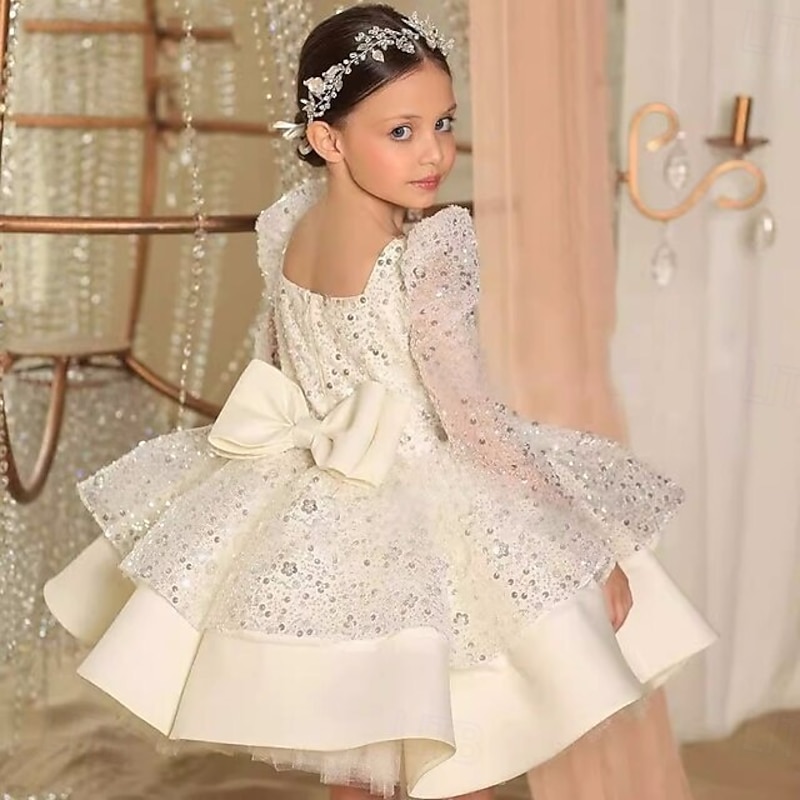 Kids Girls' Party Dress Solid Color Long Sleeve Performance Mesh Princess Sweet Mesh Mid-Calf Sheath Dress Tulle Dress Summer Spring Fall kids Black White Yellow2