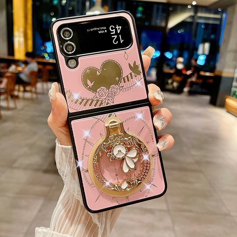 Phone Case For Z Flip 7 Z Flip 6 Z Flip 5 Z Flip 4 Z Flip 3 Back Cover with Stand Holder Magnetic Support Wireless Charging Retro TPU PC4