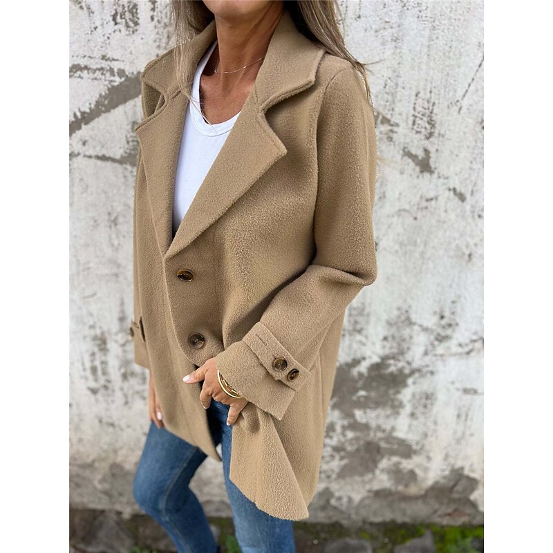 Women's Winter Coat Outdoor Street Daily Wear Fall Winter Regular Coat Regular Fit Thermal Warm Breathable Stylish Casual Jacket Long Sleeve Plain with Pockets Black Khaki Apricot4
