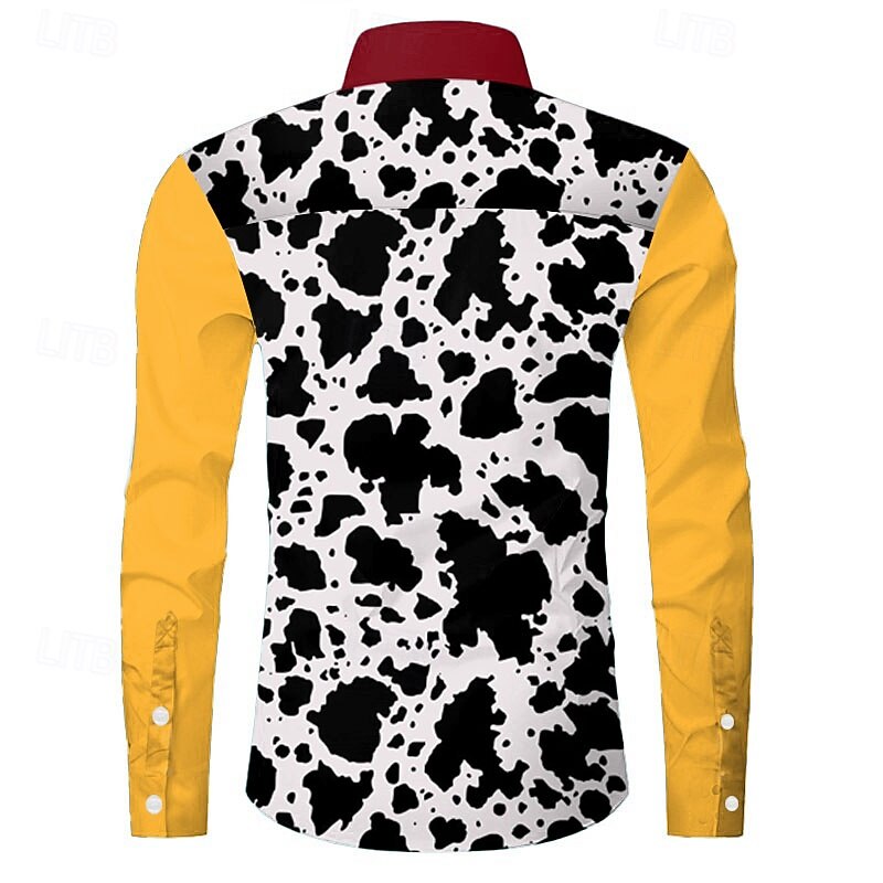 Men's Leopard Print Leopard Spots Button Up Shirt Long Sleeve Casual Daily Winter Spring &  Fall Stand Collar Yellow2