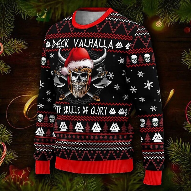 Ugly Christmas Sweater Men's Funny Sweaters Skull Letter Snowflake Gothic Print Knitting Pullover Jumper Knitwear New Years Eve Sweater Outdoor Daily Vacation Long Sleeve Wine Black Red Fall Winter3
