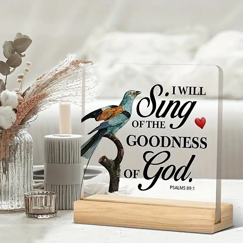 Acrylic Plaque with Wooden Base, Christian Inspirational Gift, Kindness Desk Decoration Featuring Scripture Quotes with Bird Design, Perfect for Home or Office Décor2