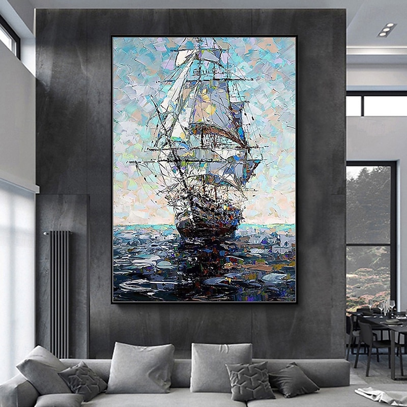 Mintura Handmade Abstract Boat Landscapt Oil Paintings On Canvas Wall Art Decoration Modern Texture Picture For Home Decor Rolled Frameless Unstretched Painting4