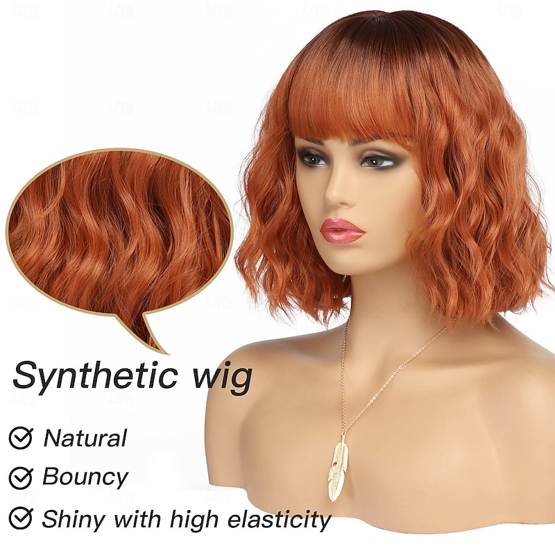 Short Wigs for Women Culy Bob Wigs with Bangs Wig Wavy Synthetic Wigs Christmas Wigs3