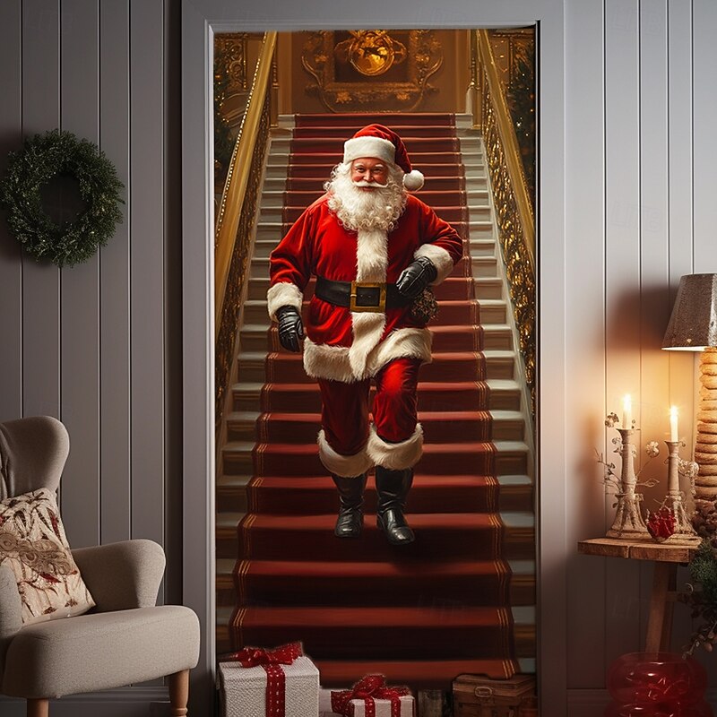 Christmas Door Decorations Door Covers Santa Claus Xmas Door Tapestry Door Curtain Decoration Backdrop Indoor/Outdoor Door Banner for Front Door Farmhouse 6