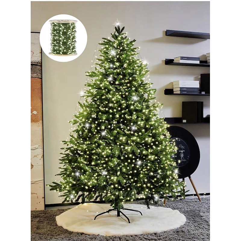 50M-500Leds/100M-1000Leds Outdoor High Brightness Copper Wire Light String Large Solar Panel Courtyard Eaves Christmas Trees Balconies Fences Holy Festival Atmosphere Decorative Light String