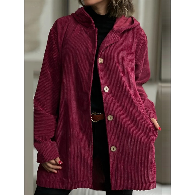 Women's Coat Outdoor Street Daily Wear Fall Winter Regular Coat Regular Fit Thermal Warm Breathable Stylish Casual Jacket Long Sleeve Plain with Pockets Black White Wine