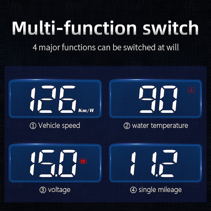 Car HUD Head Up Display Car Portable Speed Monitor Car Universal HUD with OBD Cable Speedometer Engine RPM Warning Mileage Measurement All in One3