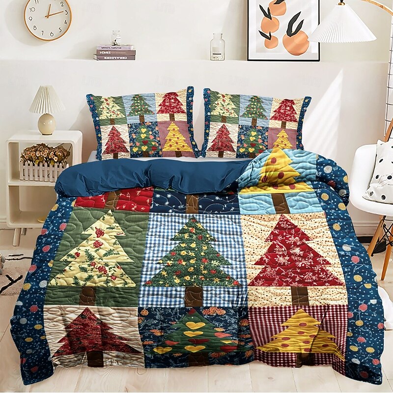 Santa Claus 100% Cotton Christmas Comforter Set Full 3-Piece Holiday Bed Linen for Kids - Soft & Cozy Christmas Bedspread with Pillowcases2