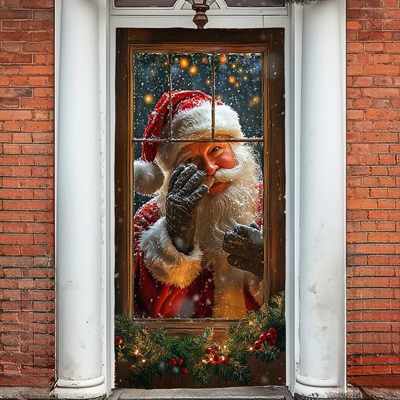 Christmas Door Decorations Door Covers Santa Claus Xmas Snow Door Tapestry Door Curtain Decoration Backdrop Indoor/Outdoor Door Banner for Front Door Farmhouse 7