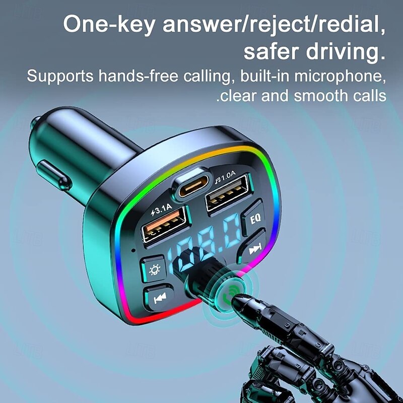USB Car Charger Quick Charge Bluetooth 5.0 FM Transmitter USB Type C 65W Car Fast Charging Bluetooth FM Transmitter Music Player2