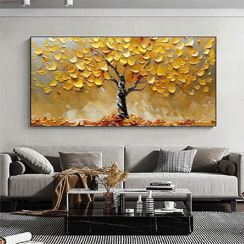 Handmade Abstract Golden Tree Paintings On Canvas handpainted Rich Textured Acrylic Painting Modern oil paintings Wall Art Hand Painted Artwork oil painting for Living Room Wall Decor