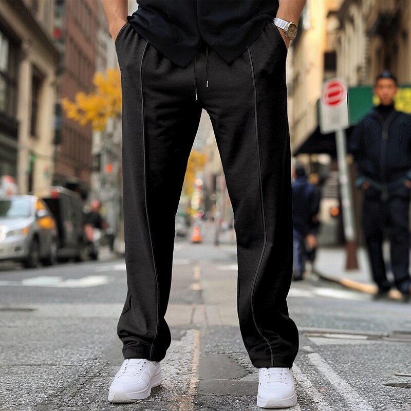 Men's Fleece Pants Sweatpants Trousers Baggy Pants Drawstring Elastic Waist Pleats Plain Comfort Warm Full Length Home Casual Daily Sports Fashion Black White Micro-elastic2