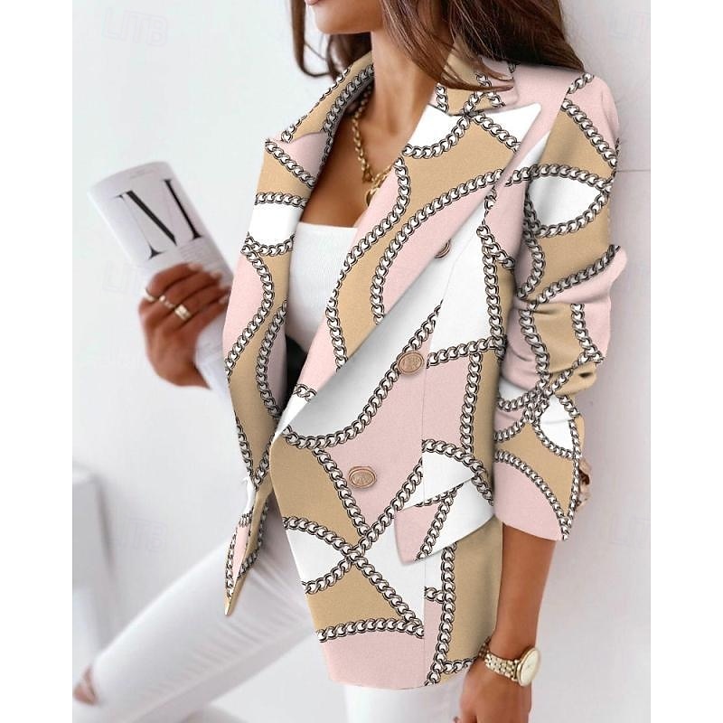 Women's Blazer Plaid Print Coat Pink Camel Dusty Blue Elegant Daily Fall Double Breasted Notch lapel collar Regular Fit S M L XL XXL / Thermal Warm / Plaid / Check4