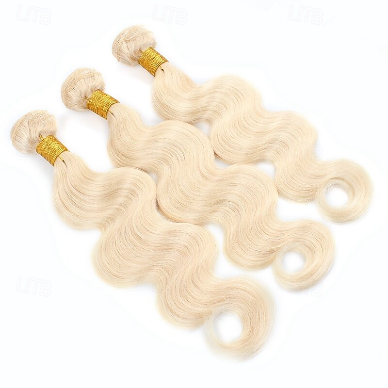 Blonde Human Hair 613# Human Hair Braided Hair Extension Body Wave 3 Bundles2