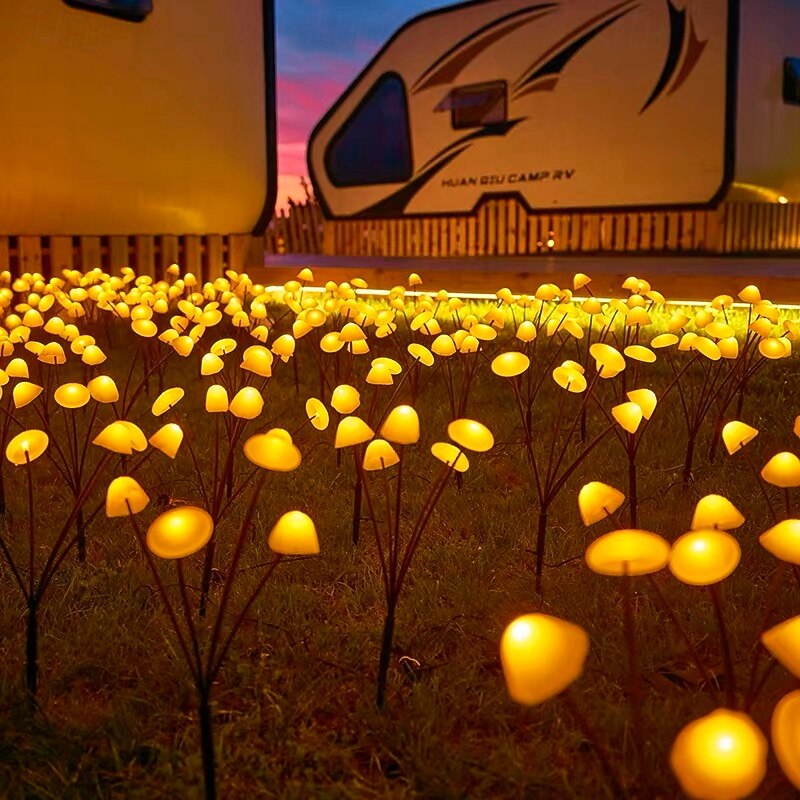 Solar Mushroom Shaped Plug-in Lights, 6/8/10 Head Warm Radiant Outdoor Decorative Lights for Halloween, Christmas, Wedding and Festivals 2/4 Pcs