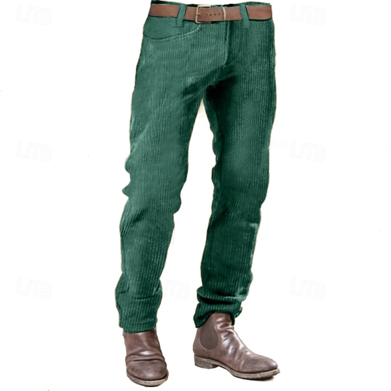 Men's Dress Pants Corduroy Pants Trousers Slacks Pocket Buttons Plain Comfort Formal Party Work Fashion Classic Style Lake blue Army Green Micro-elastic3