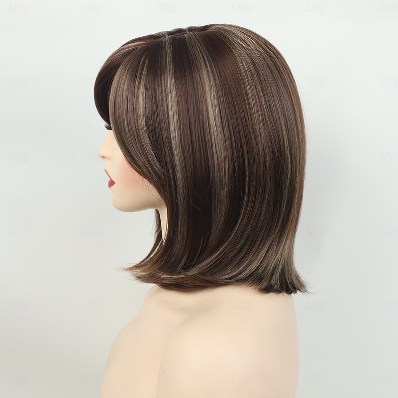 Shoulder Length Dark Brown Straight Bob Wigs Synthetic Medium Length Bob Hair Wig Halloween Costume Wigs for Women4