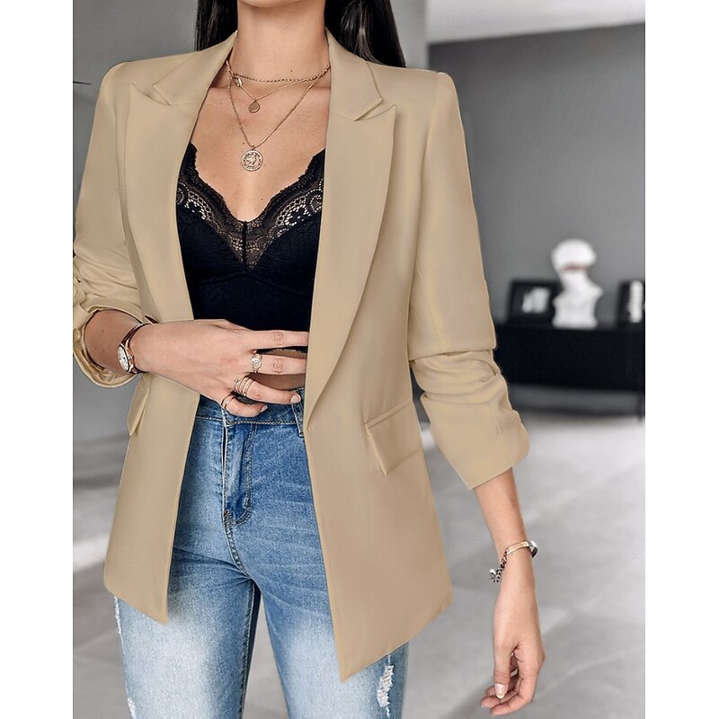 Women's Blazer Formal Solid Color Casual / Daily Fashion Regular Fit Outerwear Long Sleeve Winter Black S4