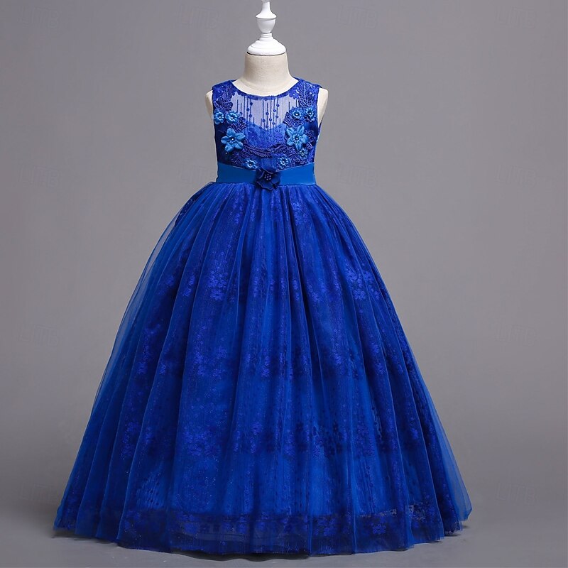 Kids Girls' Dress Solid Color Flower Sleeveless Party Pegeant Princess Sweet Cotton Party Dress A Line Dress Summer Spring 4-13 Years Pink Navy Blue Purple2