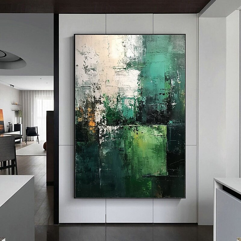Handpaint Green Minimalism Painting Beige Wall Art Large White Abstract Gold Foil Oil Painting On Canvas Home Decor For Living Room No Frame2