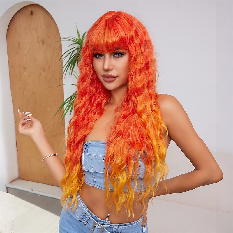 26 Inch Synthetic Wig Women's Wig Orange Long Wavy Hair Fashion Daily Party Cosplay3