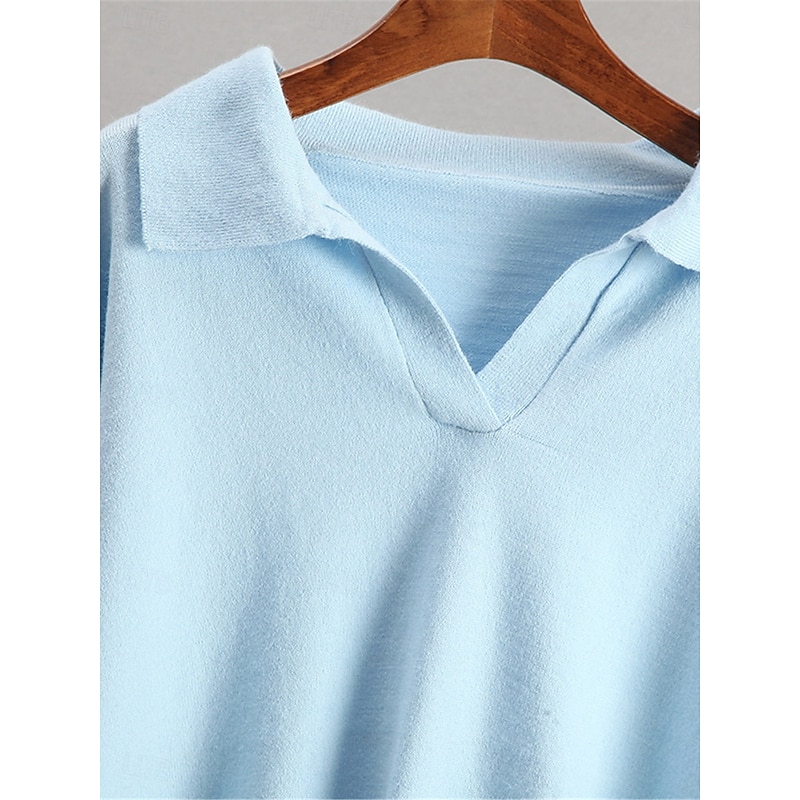 Women's Sweater Pullover Sweater Jumper Casual Soft Pure Color Ribbed Shirt Collar Knitted Long Sleeve Regular Tops Knit Outdoor Daily Weekend White Green Fall Winter 7