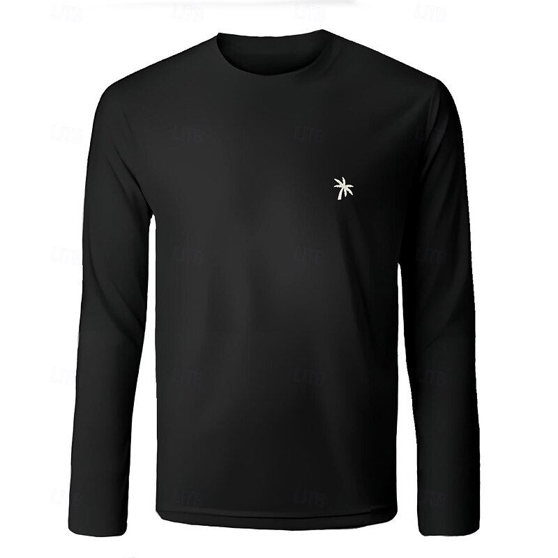 Men's Cotton T shirt Tee Embroidered Palm Tree Crew Neck Training Outdoor Long Sleeve Clothing Apparel Elegant Warm Vacation Vintage3