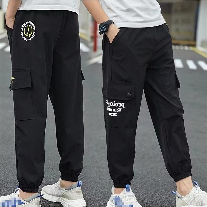 Kids Boys' Pants Cargo Pants Trousers Patchwork Pocket Solid Color Quick Dry Breathable Comfort Pants Outdoor Cotton Daily Basic Black Army Green Khaki Mid Waist2