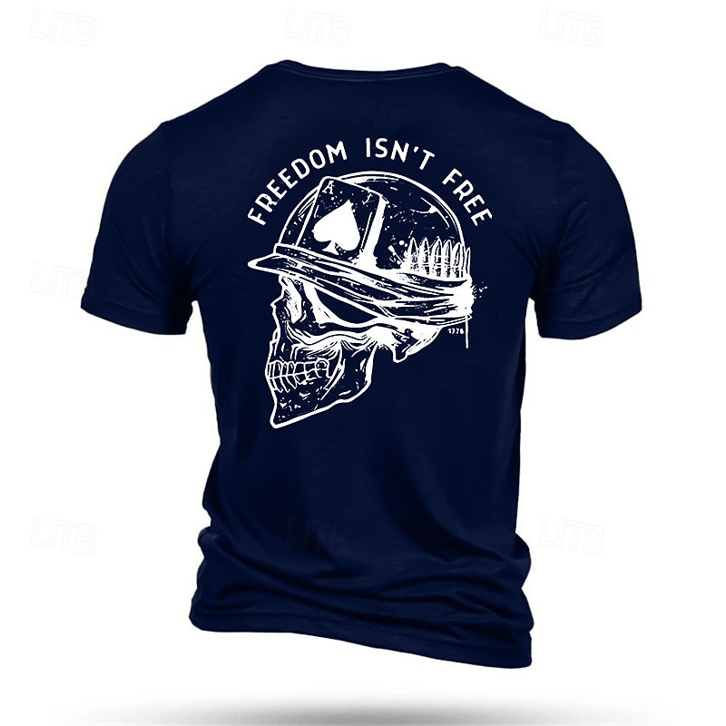 Men's Patriotic Graphic T-Shirt - Freedom Isn't Free Skull Design Short Sleeve2