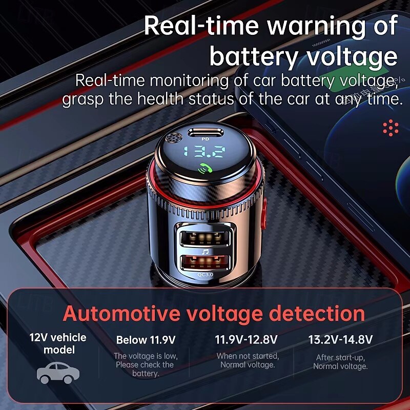 PD30WQC 3.0 Bluetooth 5.4 Car MP3 Player FM Transmitter Wireless Handsfree U Disk Play USB Car Fast Charge Adapter2