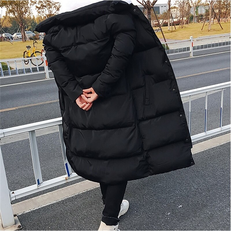 Men's Puffer Jacket Quilted Jacket Padded Jacket Pocket Polyester Fibre Fleece lined Daily Wear Date Vacation Long Fashion Casual Comfortable Thermal Warm Fall & Winter Solid / Plain Color Black4