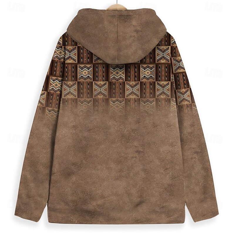 Men's Cowboy Hoodie Hoodies Sweatshirt Fashion Cool Long Sleeve Hooded Vacation Holiday Travel Brown Drawstring Fall Winter Designer2