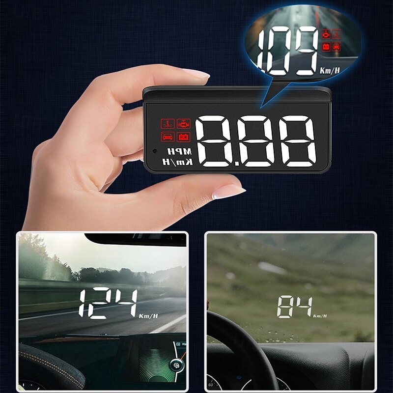 Car HUD Head Up Display Car Portable Speed Monitor Car Universal HUD with OBD Cable Speedometer Engine RPM Warning Mileage Measurement All in One