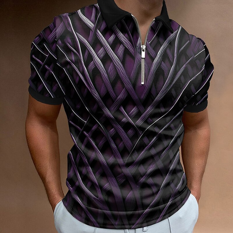 Men's Graphic Zip Polo Shirts Golf Shirt Short Sleeve Polo Shirts Collared Shirts Casual Vacation Wear Rave Wear Party Outfits 3D Print Quarter Zip Polo Summer Spring Maroon Black Dark Blue2