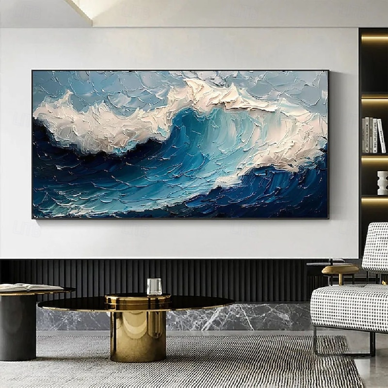 Handmade 3D Ocean oil painting handmade Wall Art Blue Huge Wave Oil Painting On Canvas Handpainted Sea Waves 3D Textured Abstract Painting Beach Landscape Sky oil painting for Living Room bedroom