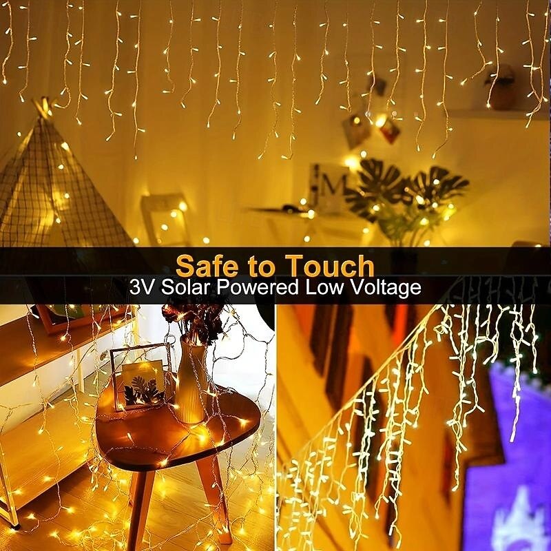 4M 96Leds Outdoor Solar Ice Bar Light String Courtyard Eaves Balcony Fence Steps Christmas Wedding Festive Atmosphere Decorative Light String4