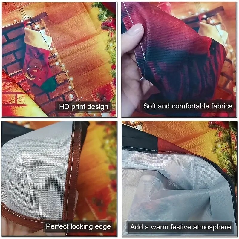 Christmas Decorations Santa Claus Xmas Large Wall Tapestry Art Decor Blanket Photo Background Backdrop Curtain Picnic Tablecloth Hanging Home Bedroom Living Room Dorm 3D Fireplace Tree Gift Polyester4