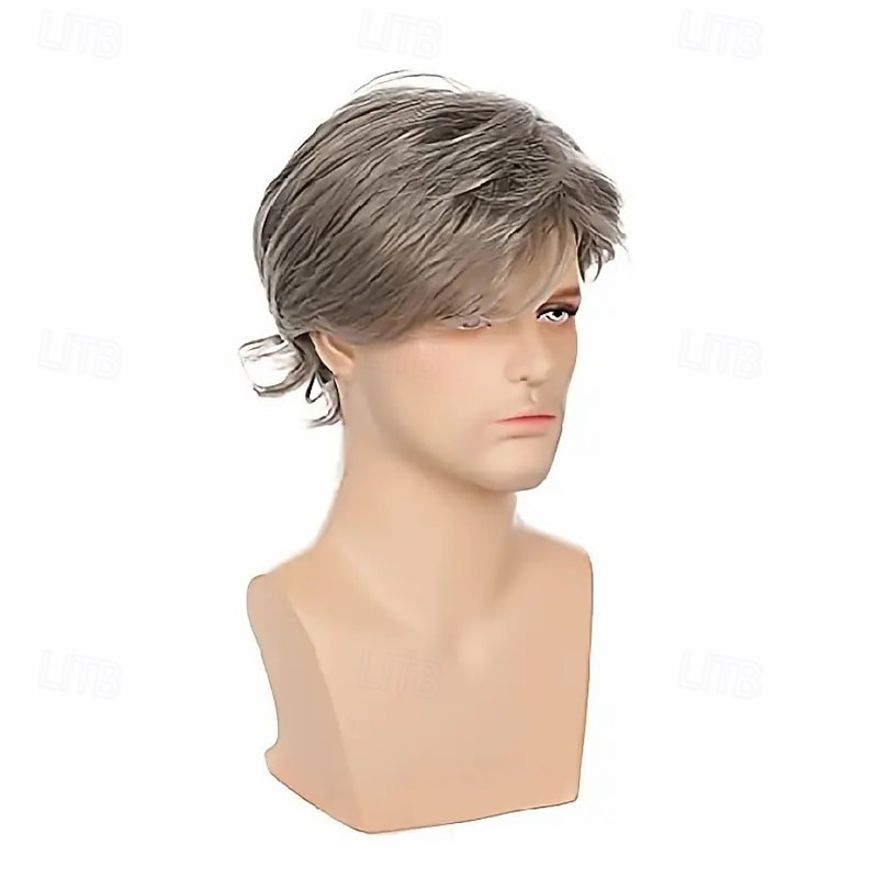 Men Wigs Short Gray Wig Synthetic Heat Resistant Natural Cosplay Hair Wig4