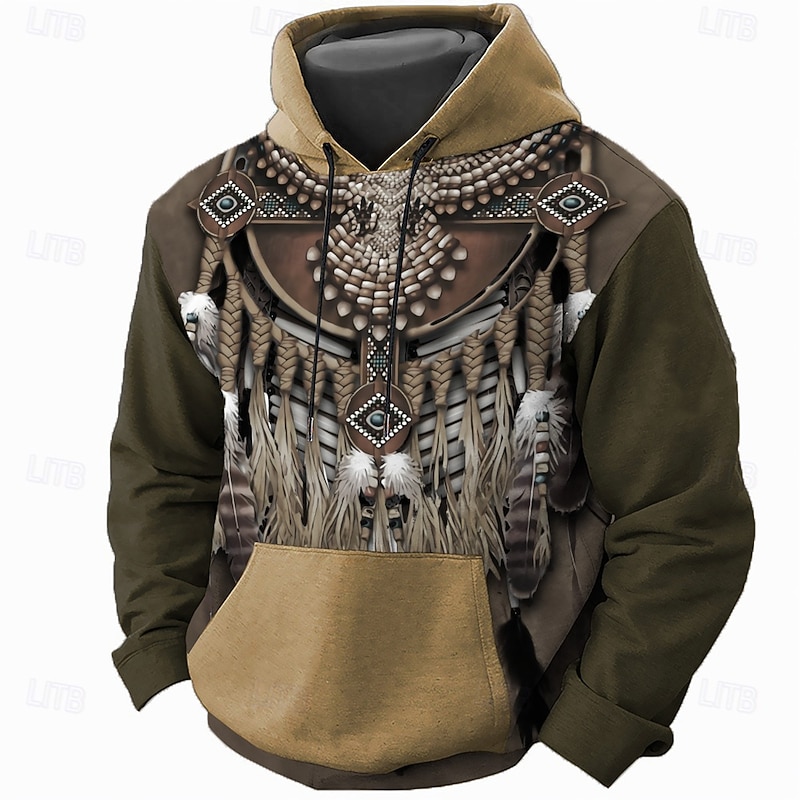 Men's Owl Hoodie Hoodies Sweatshirt Daily Casual Long Sleeve Hooded Vacation Sports Outdoor Streetwear Brown Army Green Print Front Pocket Spring &  Fall Designer2