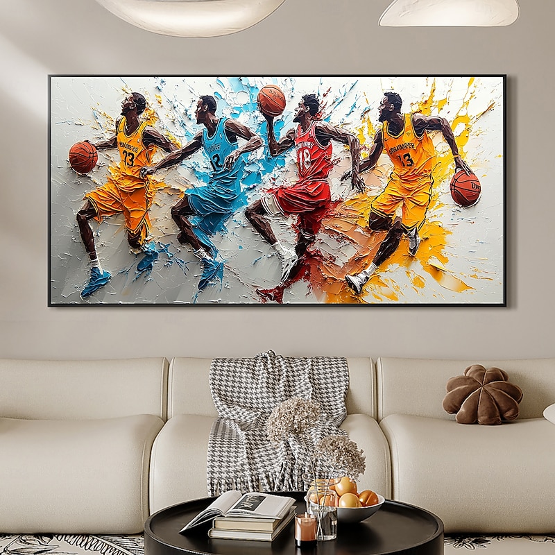 Handmade Original Basketball Sport Oil Painting On Canvas Abstract NBA Games Wall Art for Home Decor With Stretched Frame/Without Inner Frame Painting4