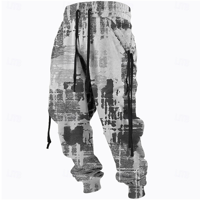 Men's Graphic Sweatpants Joggers Pants Trousers Mid Waist Drawstring Elastic Waist Vintage Casual Outdoor Street Dailywear Pocket Spring Fall Winter 3D Print Light Gray Blue Beige3