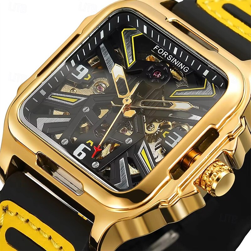 Forsining Casual Skeleton Hollow Automatic Watch 3D Montre Homme Mens Wristwatches Luminous Military Watches