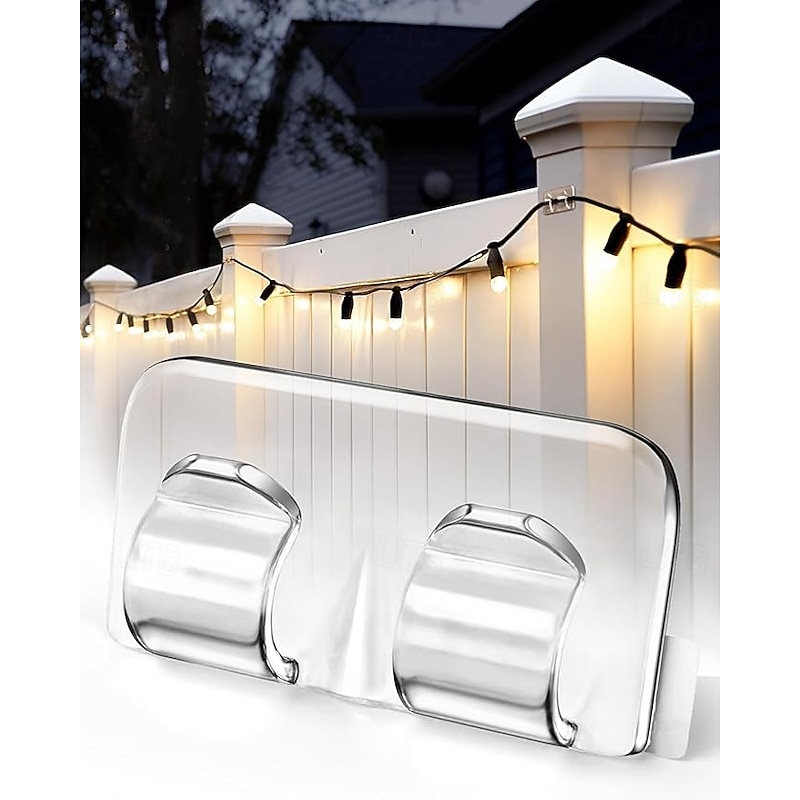 26Pcs Hooks for Outdoor String Lights Clips Heavy Duty Light Hook with Waterproof Adhesive Strips - Outside Clear Cord Holders for Hanging Christmas Lighting - Outdoors Sticky Clip