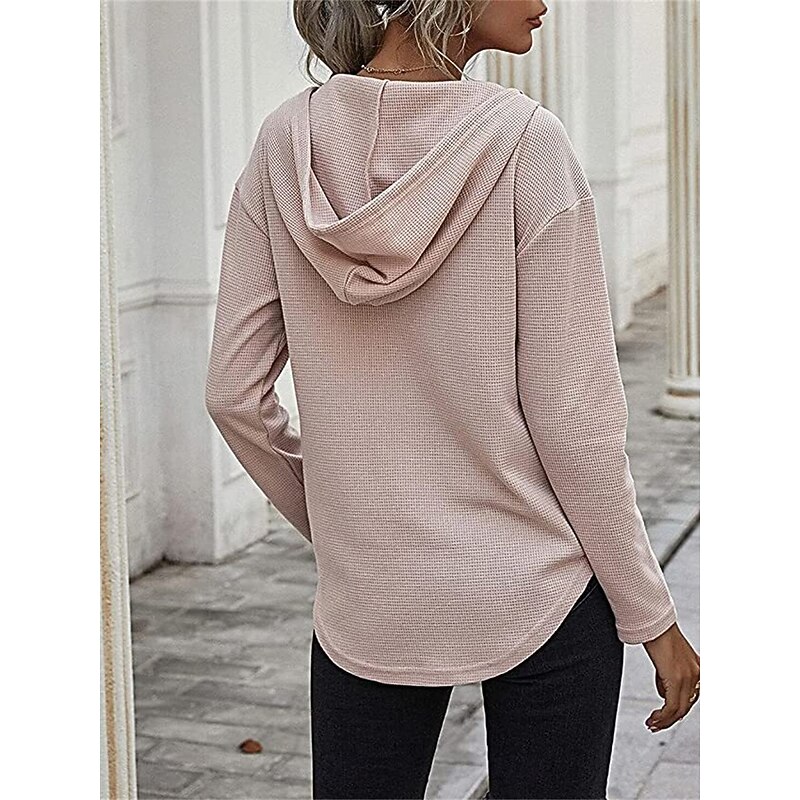 Women's Shirt Blouse Solid Color Basic Casual Long Sleeve Hooded Regular Tops Daily Black Pink Green Fall Winter 10